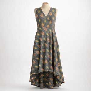 Ikat Diamond High Low Sleeveless Maxi Dress Size XS Gray Boho Granola Beach Y2K